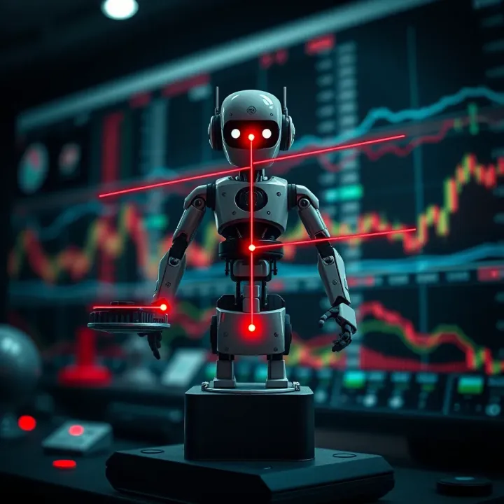 Balancing Benefits and Risks of Trading Robots Conceptual graphic illustrating the balance of benefits and risks of using trading robots in market activities