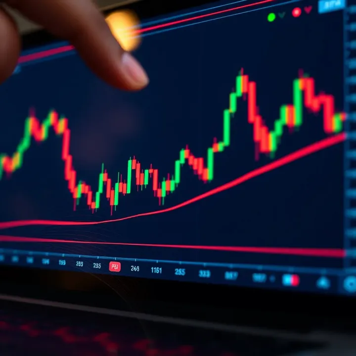 Candlestick Chart with Trend Analysis for Binary Options Trading Candlestick chart with highlighted binary options signals and trend lines on a digital platform