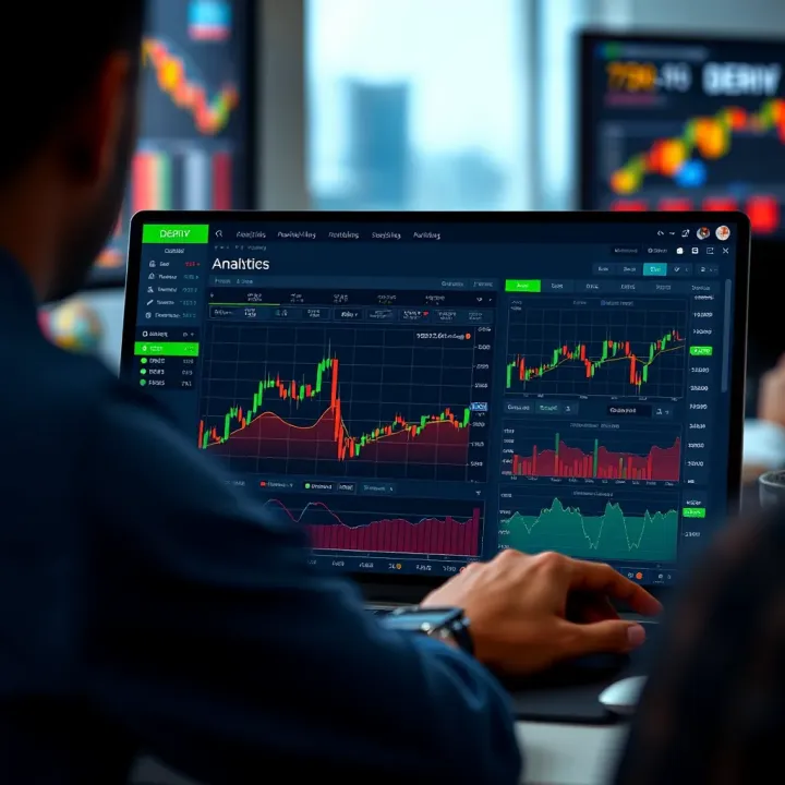 Deriv Platform Analytics Enhanced by TradingView Integration User interface of Deriv platform showcasing enhanced analytics and trading strategy options powered by TradingView